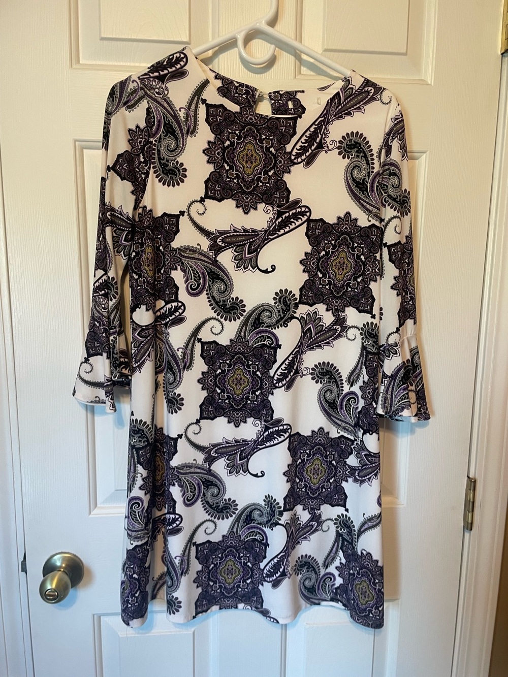 jcpenney Cream Shift Dress with Purple Paisley Medallions